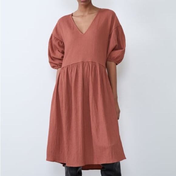 NWOT Zara Voluminous Textured Weave Dress. - Picture 1 of 13